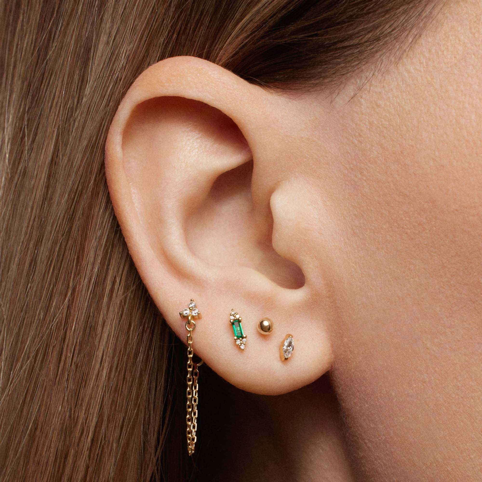 14k Emerald and Lab Grown Diamond Flat Back Stud - Image 3