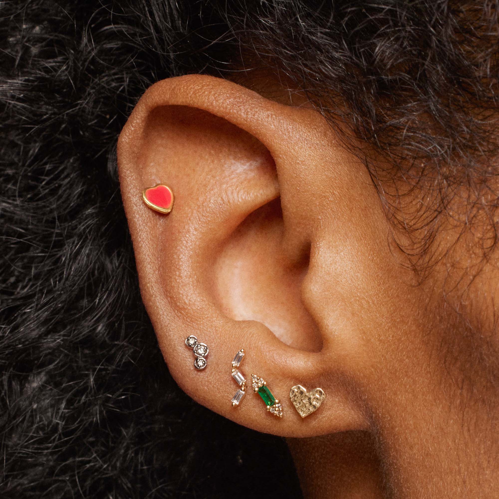 14k Hammered Heart Flat Back Stud - Image 5