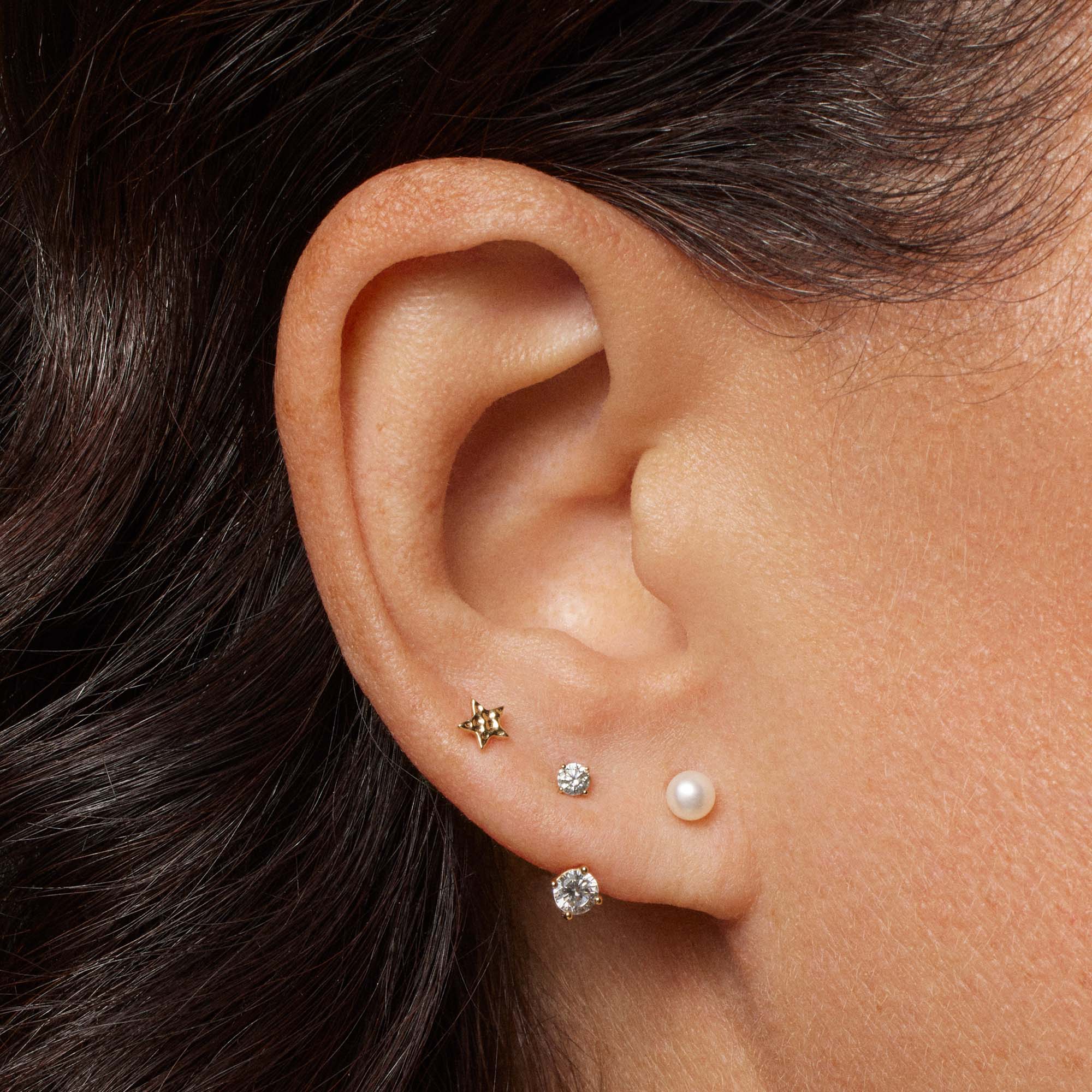 14k Hammered Star Flat Back Stud - Image 3