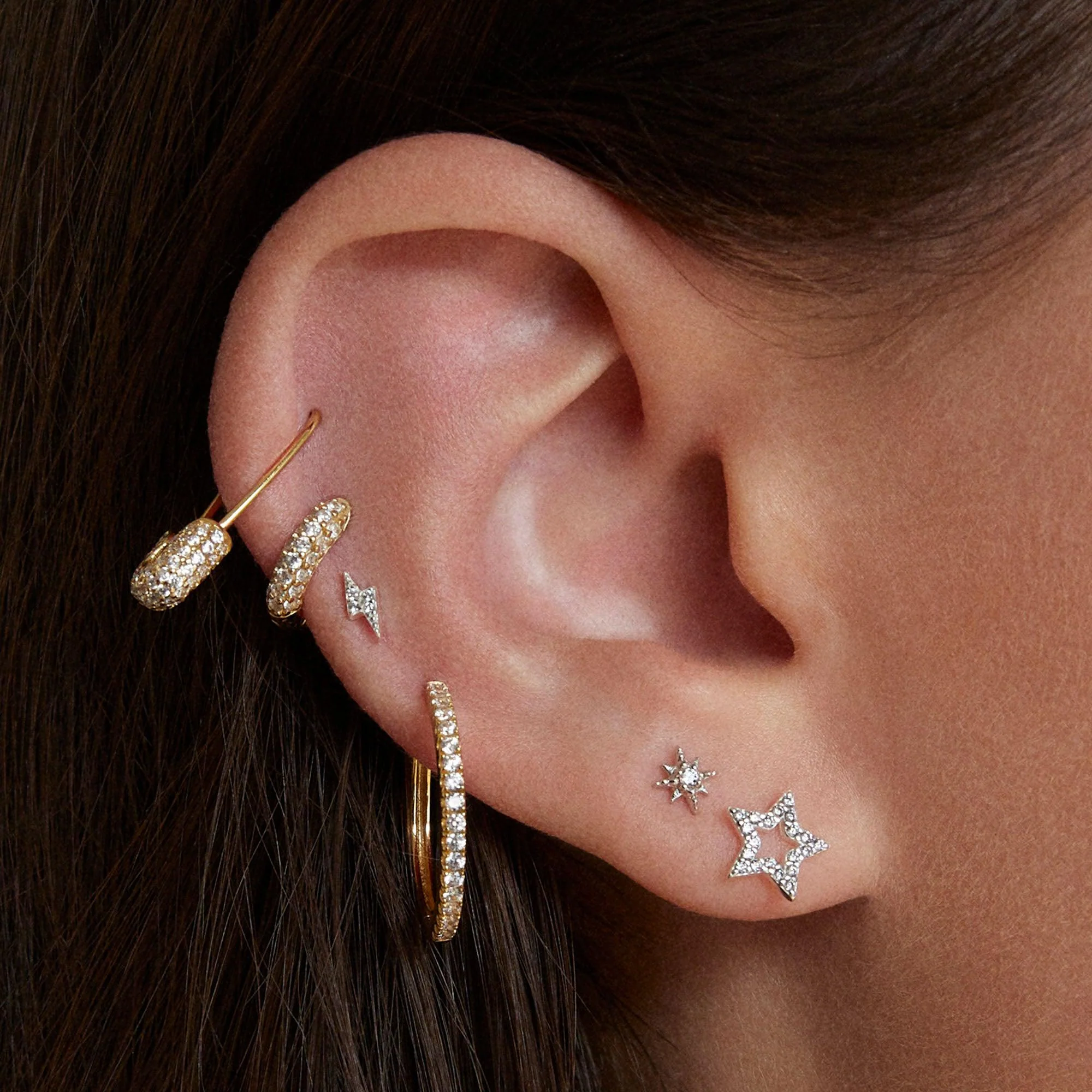 Pavé Safety Pin Hoops - Image 3