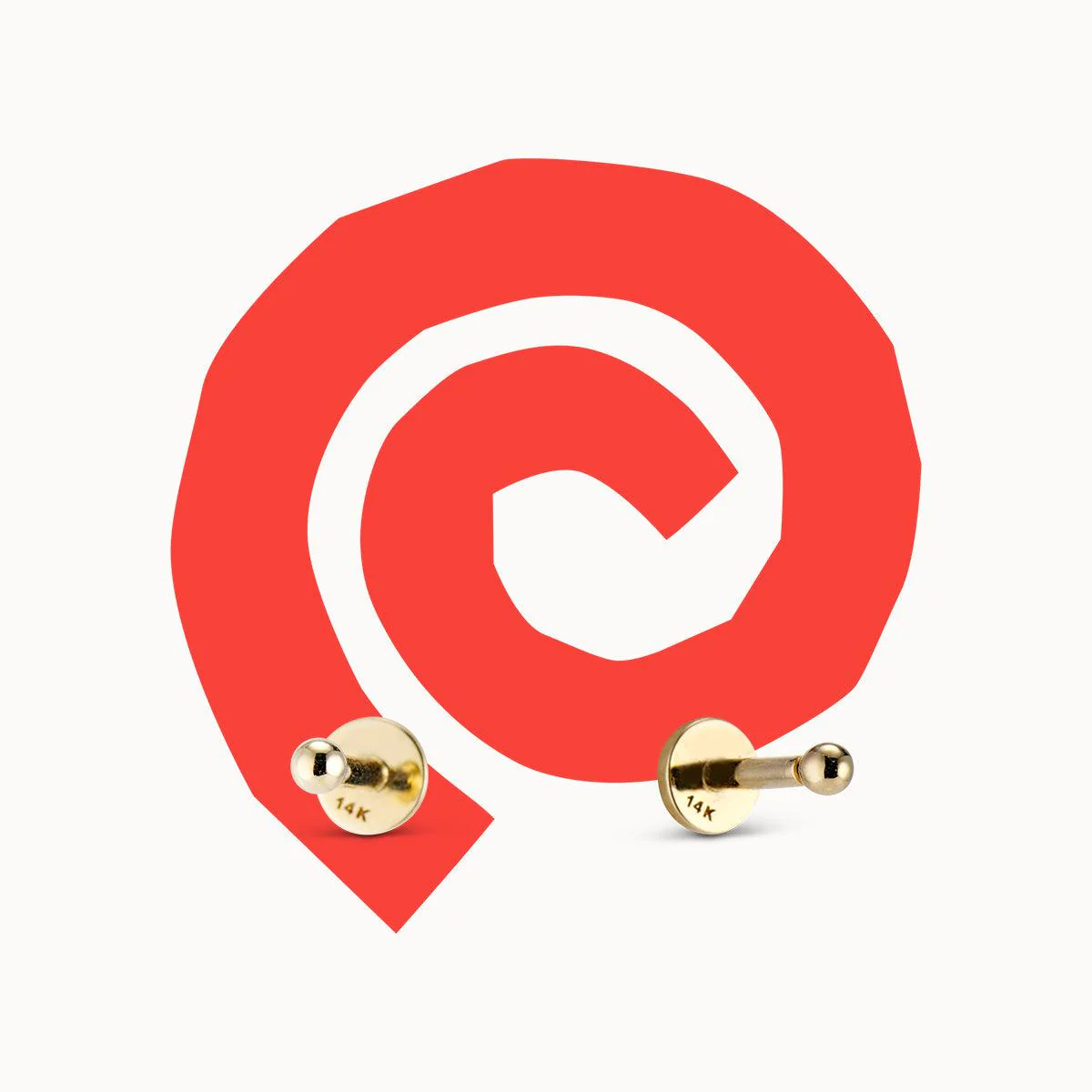 14k Threaded Flat back Sphere Stud - Image 3